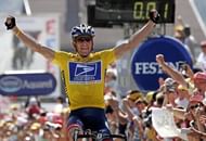 Lance Armstrong crosses the finish line to win the 17th stage at the Tour de France on July 22, 2004
